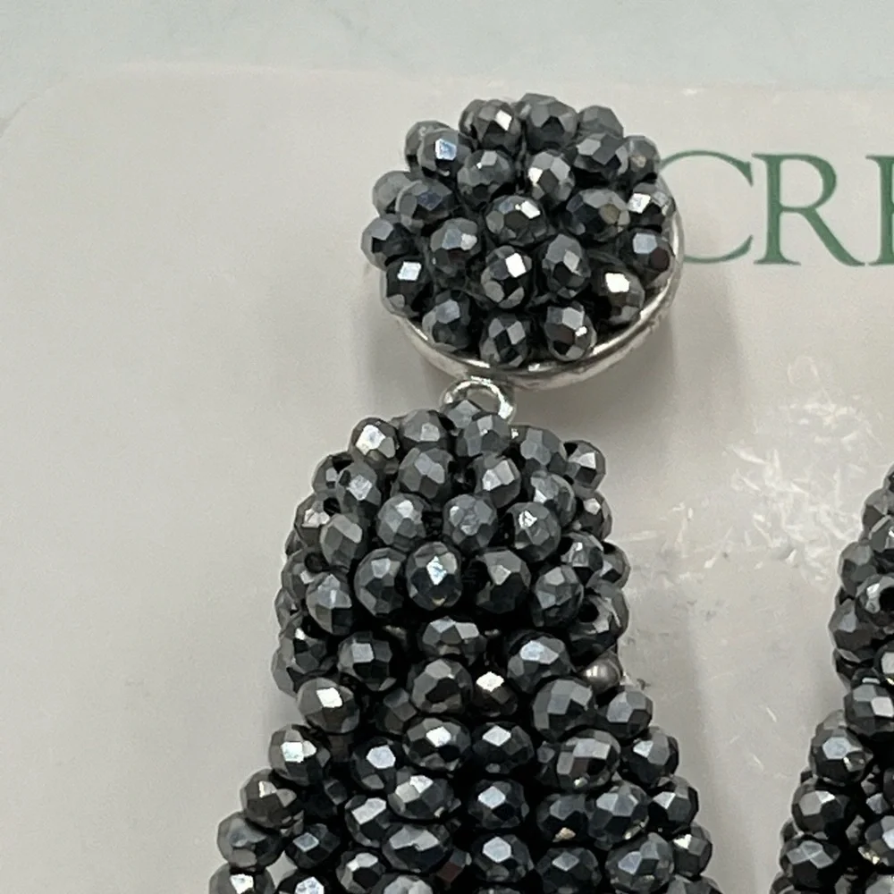 J. Crew Beaded‎ Tassel Earrings Silver Mirror, Gold Plated Hypoallergenic NWT
